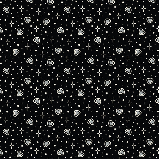 Black Hearts Love Ink 3388 Cotton 44/45 Fabric Per Yard