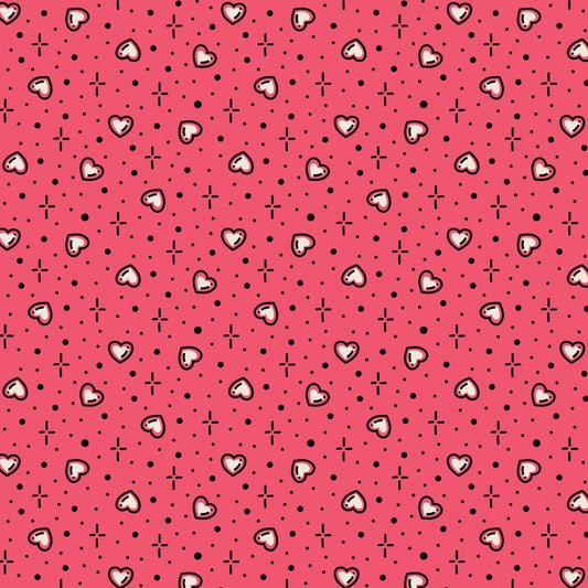 Pink Hearts Love Ink 3388 Cotton 44/45 Fabric Per Yard