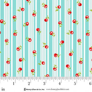 Jubilee Blue Cherry Stripe Cotton 44" / 45" Fabric per yard
