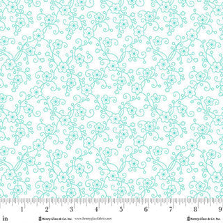 Jubilee White And Blue Linear Floral Cotton 44" / 45" Fabric per yard