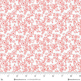 Jubilee White And Red Linear Floral Cotton 44" / 45" Fabric per yard