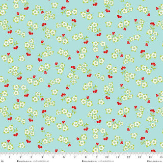 Jubilee Blue Small Cherry Toss Cotton 44" / 45" Fabric per yard