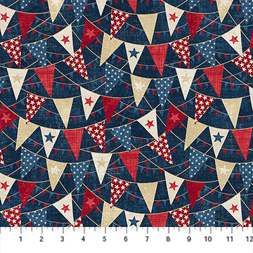 Multi Navy Bunting American Heartland Cotton 44"/45" Fabric Per Yard