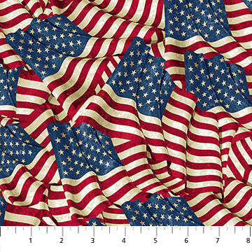Stars And Stripes 14 Multi Flags Beige Cotton 43"/44" Fabric Per Yard