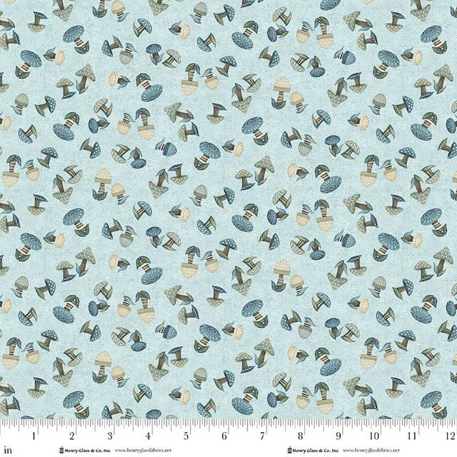 Pale Blue Mushrooms Cotton 44"/45" Fabric Per Yard