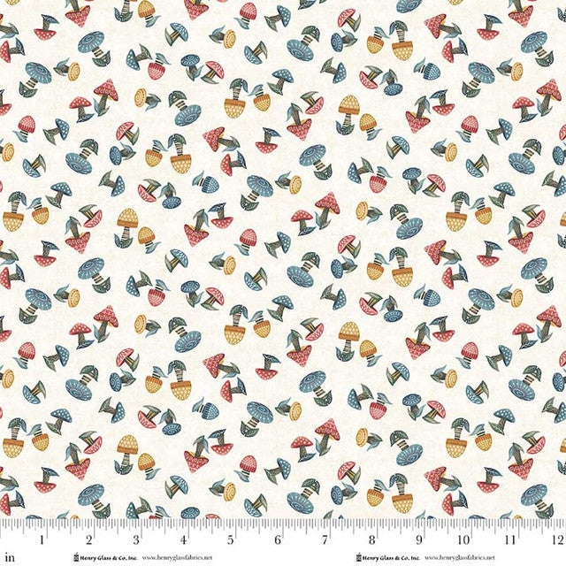 Cream Mushrooms Cotton 44"/45" Fabric Per Yard