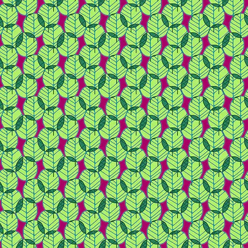 Green On Dark Pink Otter Romp Fan Leaves Cotton 44"/45" Fabric Per Yard