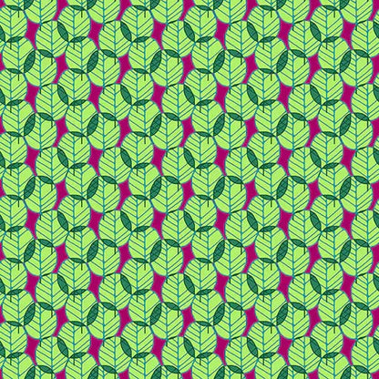 Green On Dark Pink Otter Romp Fan Leaves Cotton 44"/45" Fabric Per Yard