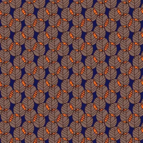 Brown On Navy Blue Otter Romp Fan Leaves Cotton 44"/45" Fabric Per Yard