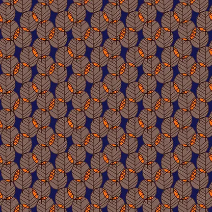 Brown On Navy Blue Otter Romp Fan Leaves Cotton 44"/45" Fabric Per Yard