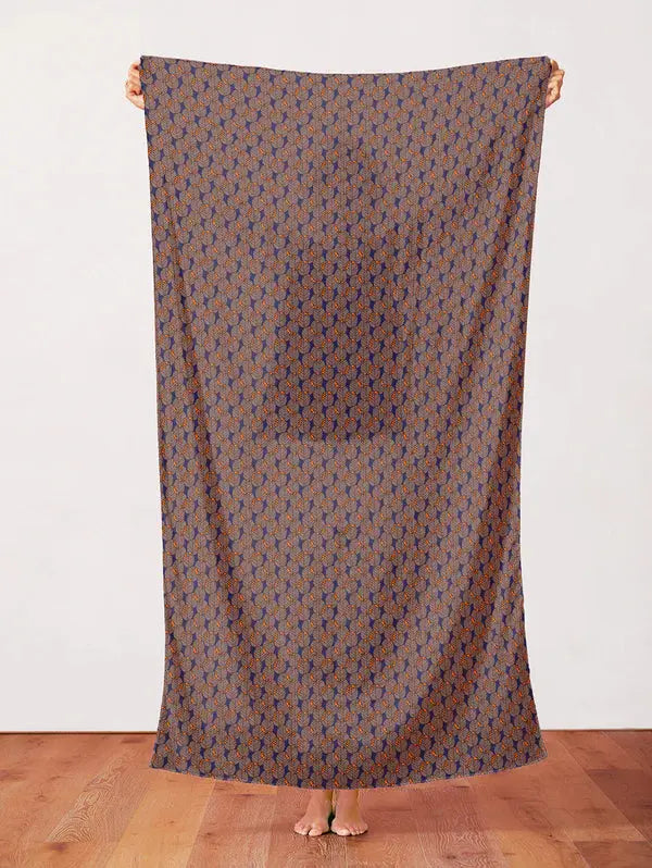 Brown On Navy Blue Otter Romp Fan Leaves Cotton 44"/45" Fabric Per Yard