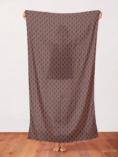 Brown On Navy Blue Otter Romp Fan Leaves Cotton 44"/45" Fabric Per Yard