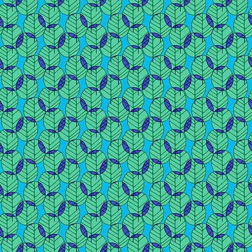 Green On Blue Otter Romp Fan Leaves Cotton 44"/45" Fabric Per Yard