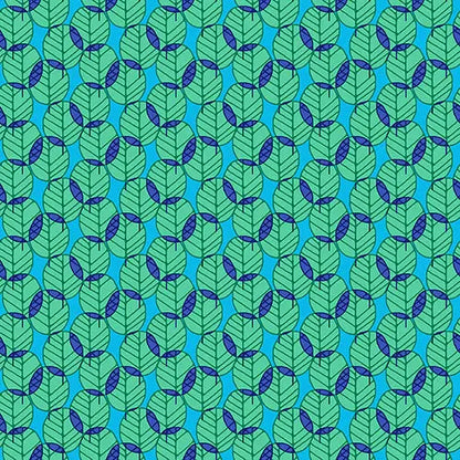 Green On Blue Otter Romp Fan Leaves Cotton 44"/45" Fabric Per Yard