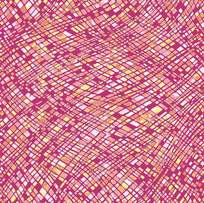 Red Dianthus Wavy Checks Cotton 44"/45" Fabric Per Yard