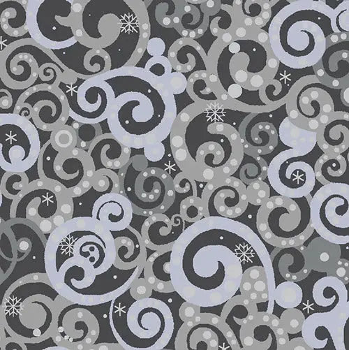 Grey Blue Holiday Dotted Swirl Cotton 44"/45" Fabric Per Yard
