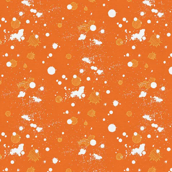 Orange On Your Mark Ink Splats Cotton 44"/45" Fabric Per Yard