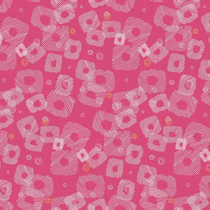 Pink On Your Mark Scribble Squares Cotton 44"/45" Fabric Per Yard