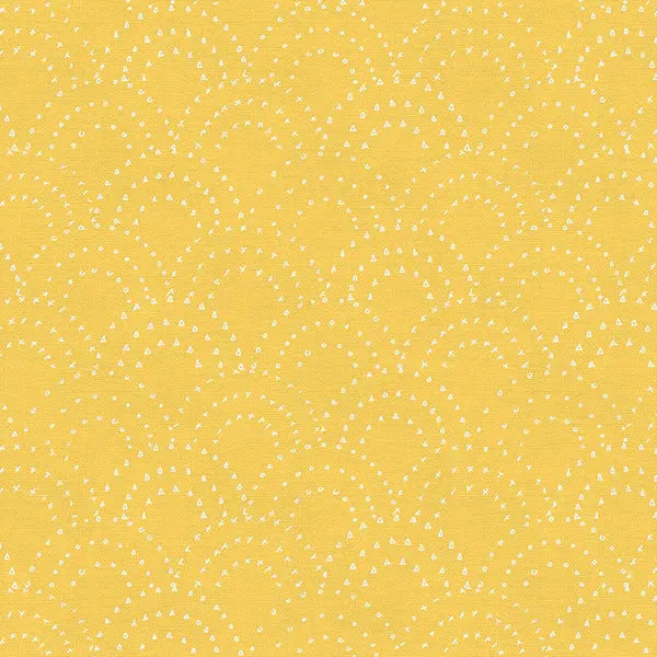 Yellow On Your Mark Stamped Clamshell Cotton 44"/45" Fabric Per Yard
