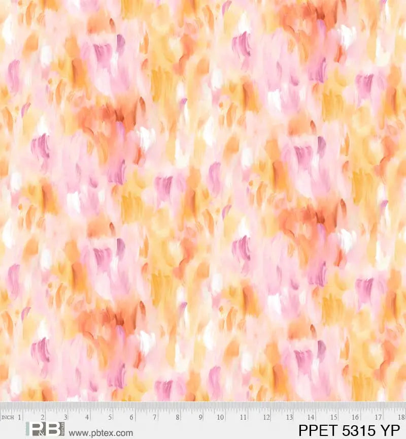 Yellow And Pink Painted Petals 44"/45" Fabric Per Yard