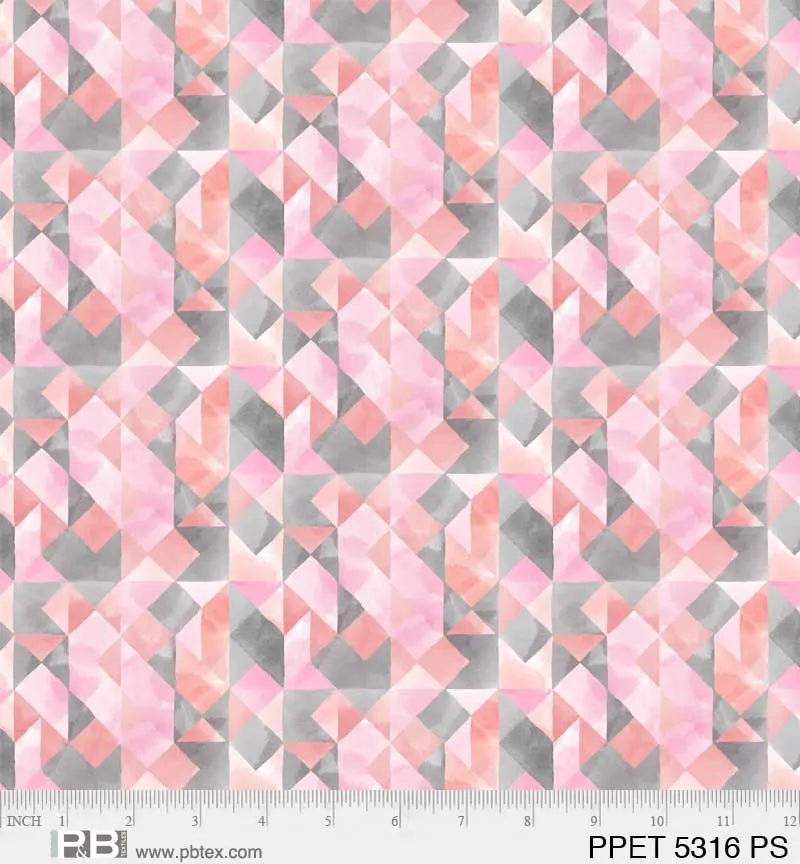 Pink And Grey Painted Petals 44"/45" Fabric Per Yard