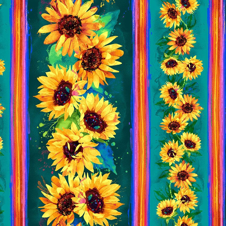 Multi Sundance Flora Teal Cotton 44"/45" Fabric Per Yard