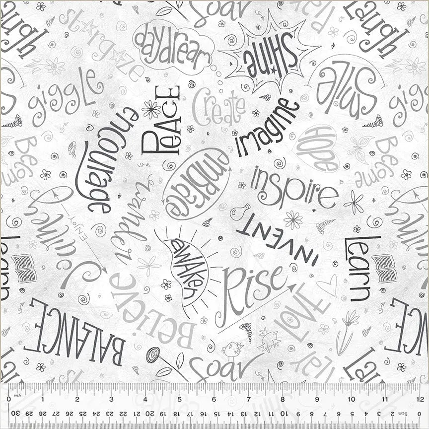 White Noteworthy Aspirations Wideback Cotton Fabric per yard