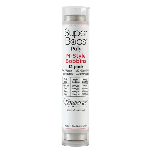 Super Bobs Poly #623 Silver (M-Style) 12 pack pre-wound bobbins