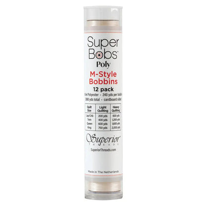 Super Bobs Poly #655 Off White (M-Style) 12 pack pre-wound bobbins