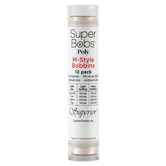 Super Bobs Poly #655 Off White (M-Style) 12 pack pre-wound bobbins
