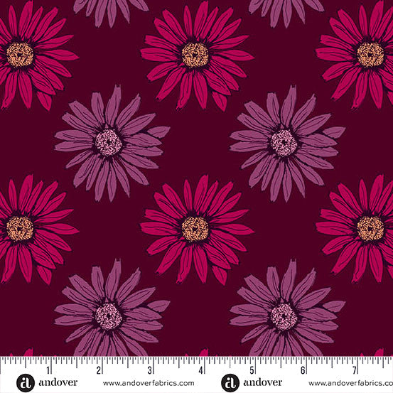 Nancy Rink Mystic Meadow Daisy Red 108" Cotton Wideback Fabric per yard