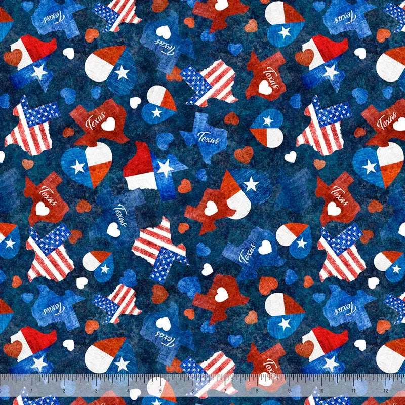ATXSH Heart of Texas Navy Cotton 44"/45" Fabric Per Yard