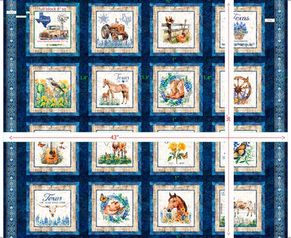 ATXSH Minky Texas Icons Picture Patches Navy 44"/45" Fabric Per Yard