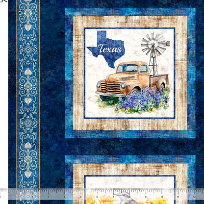 ATXSH Minky Texas Icons Picture Patches Navy 44"/45" Fabric Per Yard