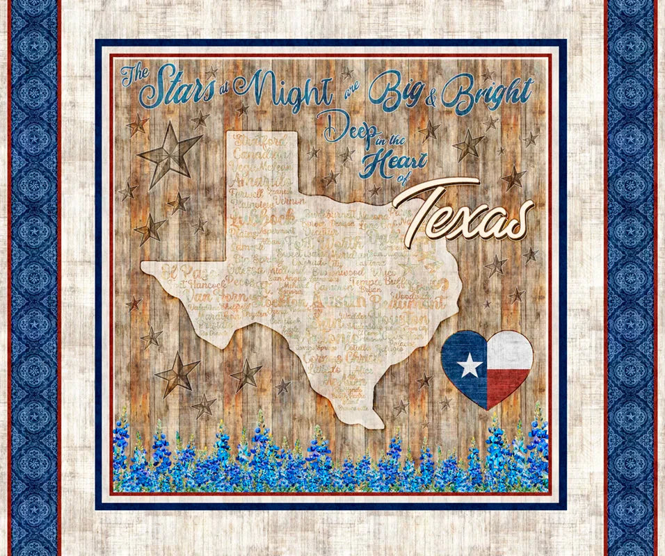 ATXSH Texas Map Panel Cotton 44"/45" Fabric Per Yard