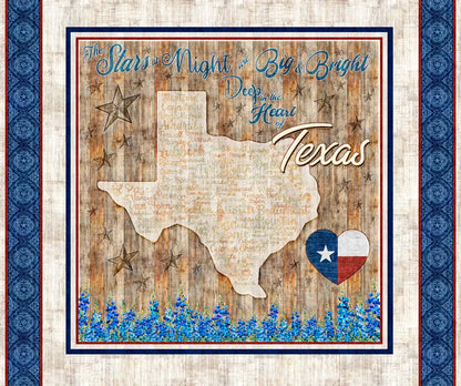 ATXSH Texas Map Panel Cotton 44"/45" Fabric Per Yard