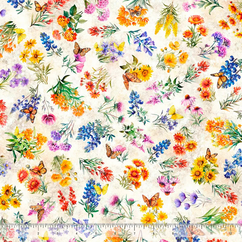 ATXSH Texas Wildflowers Oatmeal Cotton 44"/45" Fabric Per Yard