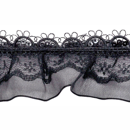 Belagio Enterprises - 1 1/2" Width Doubled Gathered Lace (10 Yard Roll) - BRL-801-02 Black