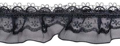 Belagio Enterprises - 1 1/2" Width Doubled Gathered Lace (10 Yard Roll) - BRL-801-02 Black