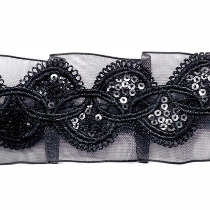 Belagio Enterprises - 1 1/2" Width Gathered Lace with Sequins (10 Yard Roll) - BRL-800-02 Black