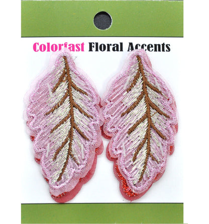 Belagio Enterprises - 1 1/4" Embroidered Leaf Appliques - 2pcs Per Card (6 Cards Per Order) - BPP-M3-08 Pink & Red