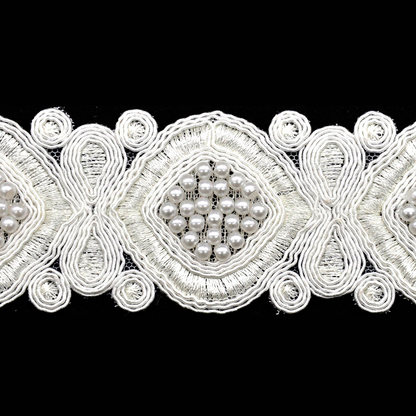 Belagio Enterprises - 1 3/4" Width Embroidered Lace Trim with Pearls (15 Yard Roll) - BTP-1807-27 White