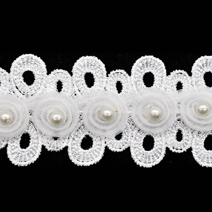 Belagio Enterprises - 1 3/4" Width Flower Lace Trim with Pearl (15 Yard Roll) - BTP-1804-27 White