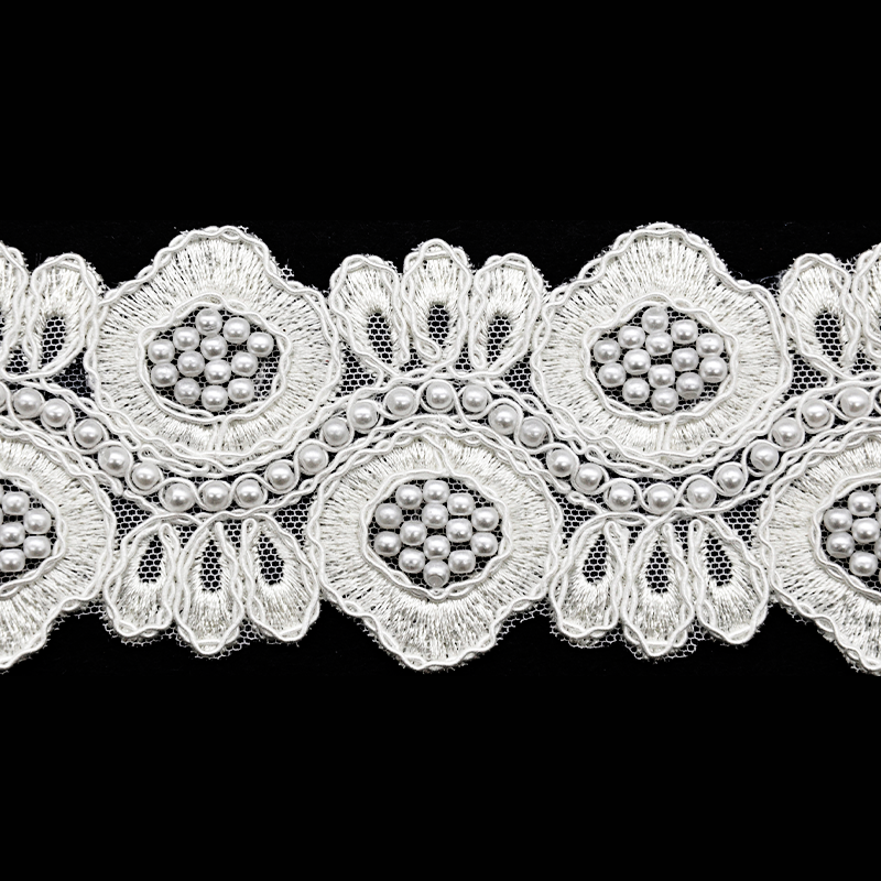 Belagio Enterprises - 2 1/2" Width Embroidered Lace Trim with Pearls (15 Yard Roll) - BTP-1808-27  White
