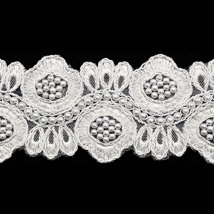Belagio Enterprises - 2 1/2" Width Embroidered Lace Trim with Pearls (15 Yard Roll) - BTP-1808-27  White