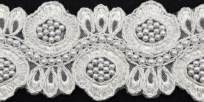 Belagio Enterprises - 2 1/2" Width Embroidered Lace Trim with Pearls (15 Yard Roll) - BTP-1808-27  White