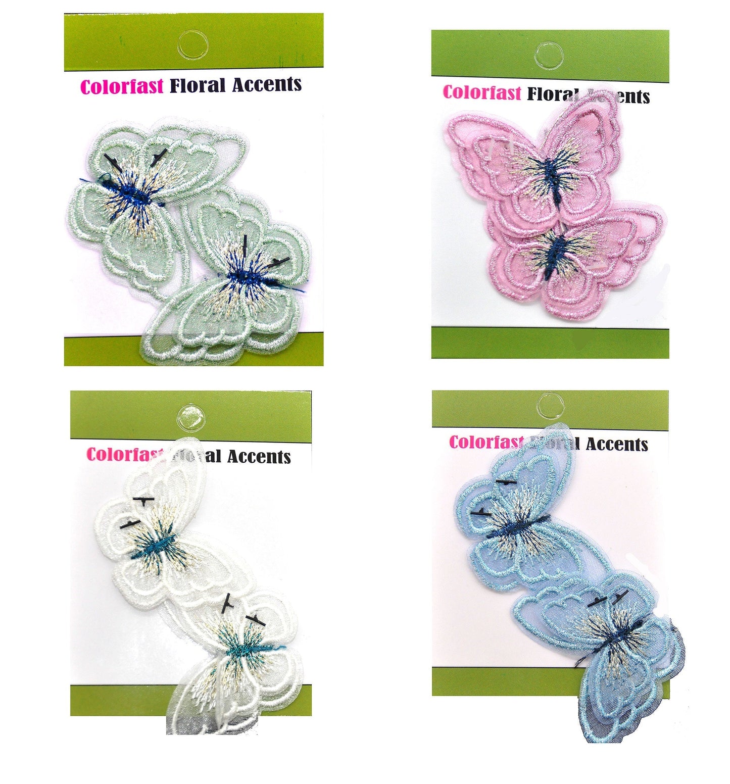Belagio Enterprises - 2" Embroidered Butterfly Appliques - 12pcs Per Card (6 Cards Per Order) - BPP-N1-20 Pink