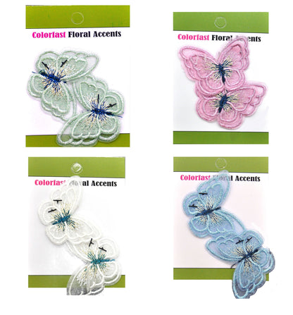 Belagio Enterprises - 2" Embroidered Butterfly Appliques - 12pcs Per Card (6 Cards Per Order) - BPP-N1-20 Pink
