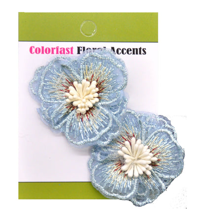 Belagio Enterprises - 2" Embroidered Flower Appliqués - 12pcs Per Card (6 Cards Per Order) - BPP-M2-03 Blue