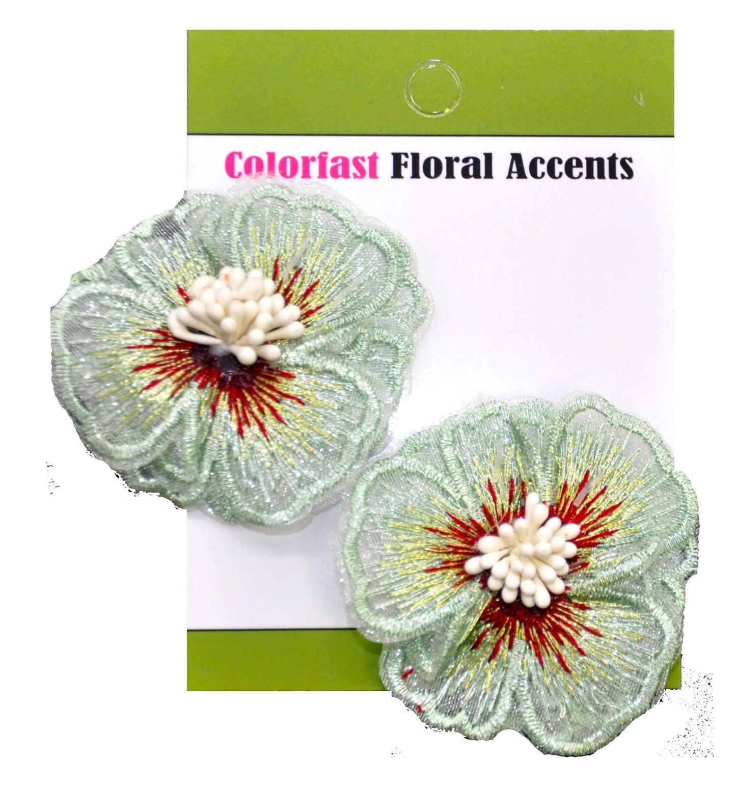 Belagio Enterprises - 2" Embroidered Flower Appliqués - 12pcs Per Card (6 Cards Per Order) - BPP-M2-14 Green